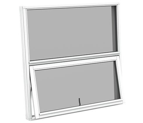 hvidt fastkarmsvindue med topstyret vindue i bunden